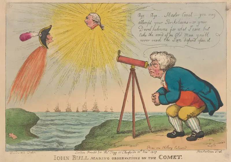 John Bull gör observationer på kometen av Thomas Rowlandson