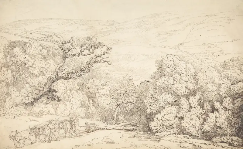 Landskap med oxar och fällt träd av Thomas Rowlandson