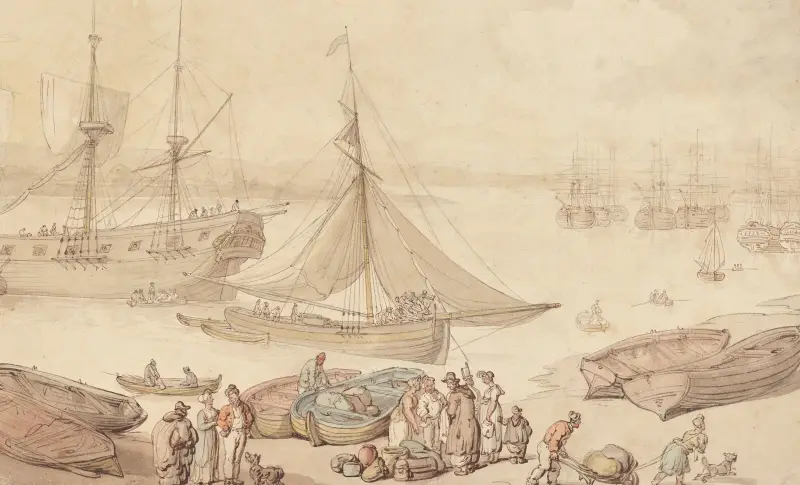Lastning av fartyg, troligen i Portsmouth av Thomas Rowlandson