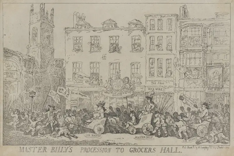 Master Billy’s procession to Grocers’ Hall av Thomas Rowlandson