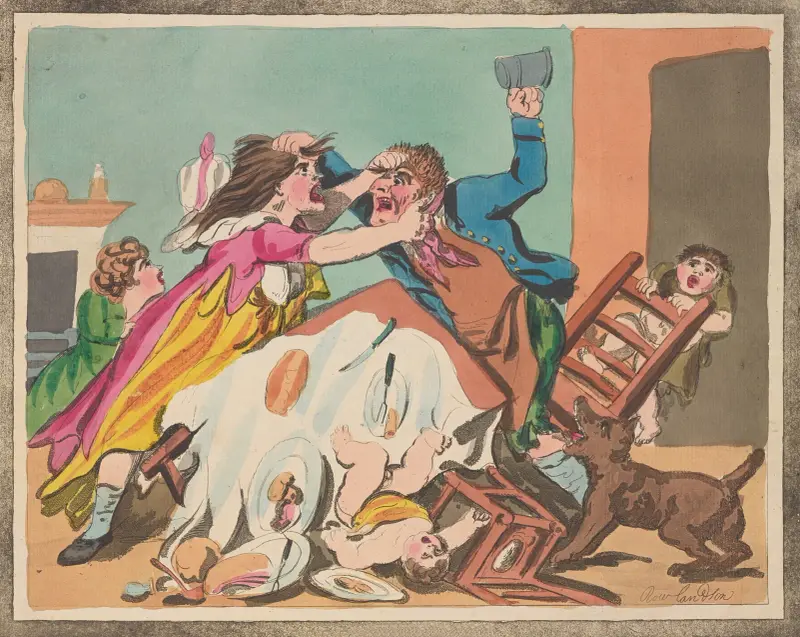 Äktenskapets elände; Bordet har vänts av Thomas Rowlandson