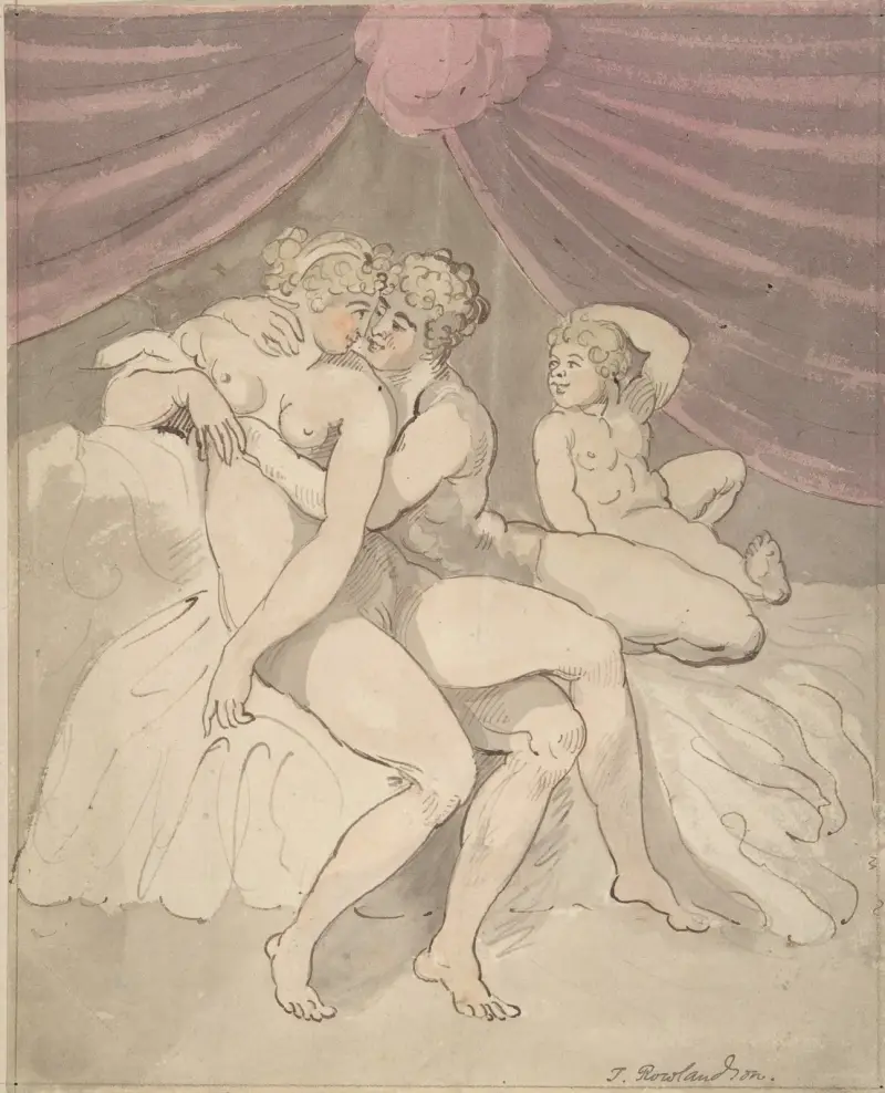 Naket omfamnande par av Thomas Rowlandson