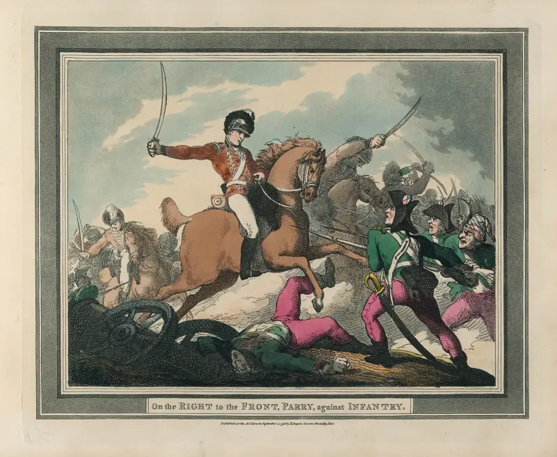 Rechts an die Front, Parry, gegen Infanterie von Thomas Rowlandson