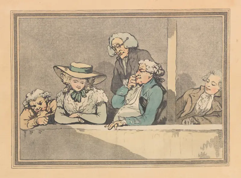 Operaloge med en kvinna och fyra män av Thomas Rowlandson
