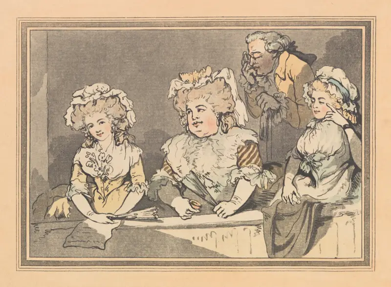 Operaloge med tre kvinnor, en man av Thomas Rowlandson