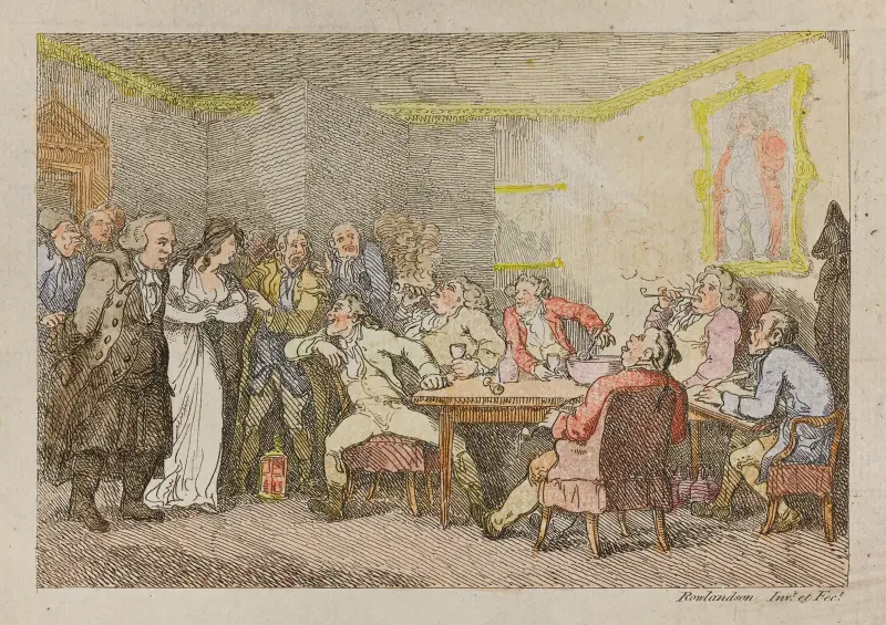 Parson Adams & Fanny examined as culprits before the country Justice av Thomas Rowlandson