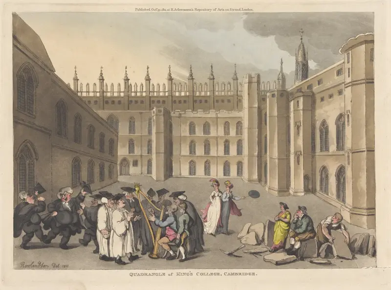 Quadrangle of King’s College, Cambridge av Thomas Rowlandson