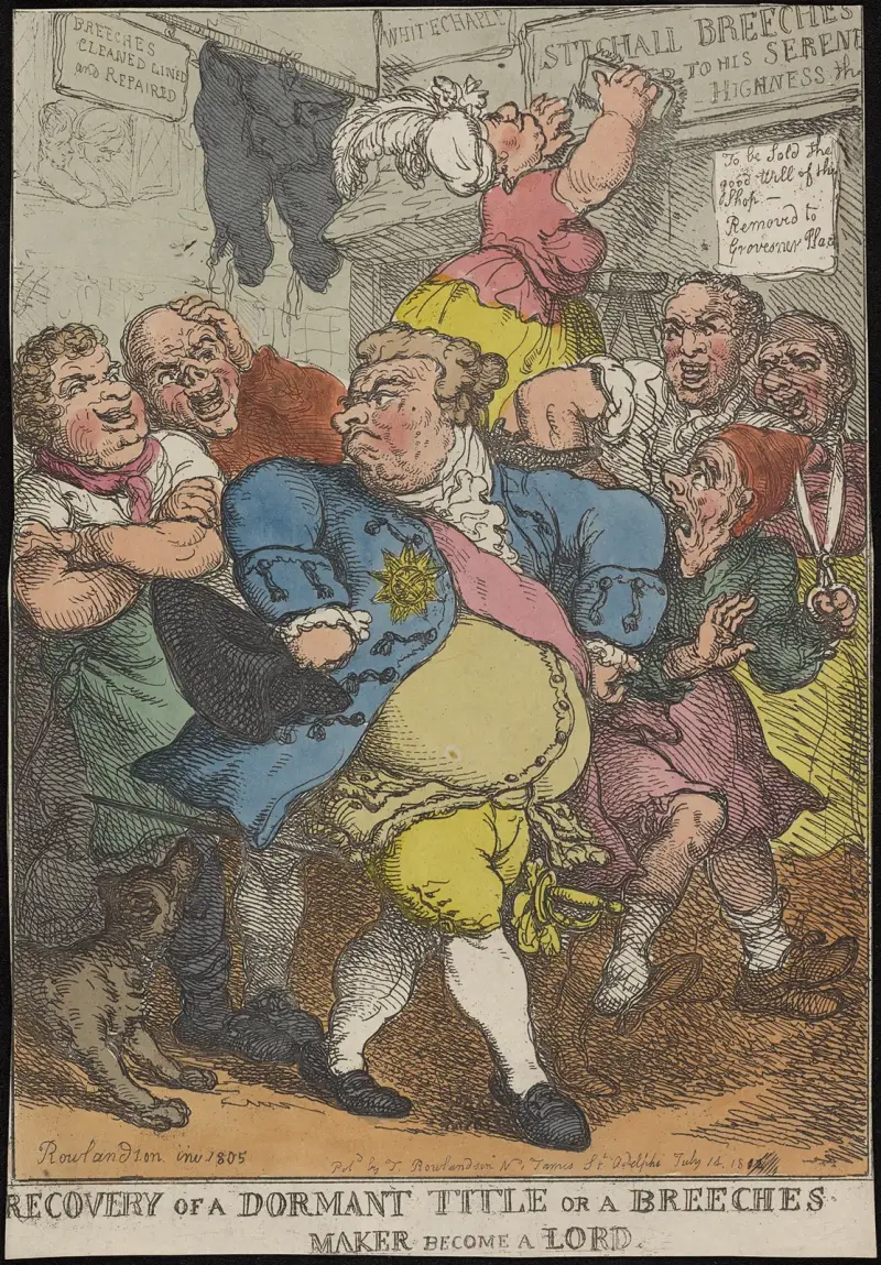 Wiedererlangung eines ruhenden Titels, oder Ein Hosenmacher wird ein Lord von Thomas Rowlandson