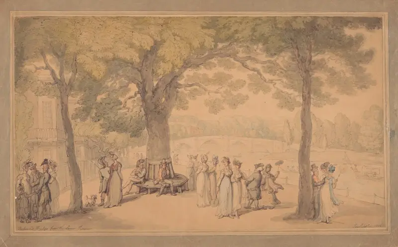 Richmond Bridge from the lower terrace av Thomas Rowlandson