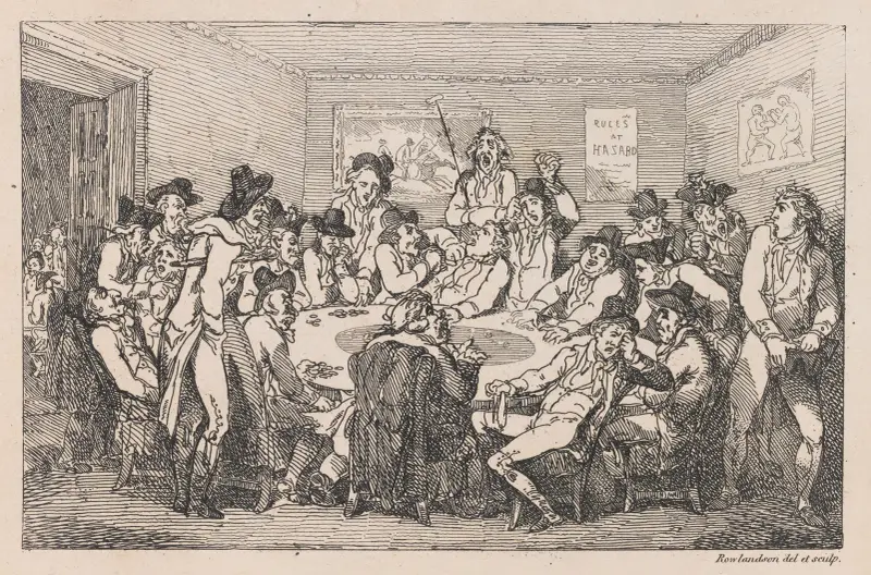 Rod; Random besucht einen Spieltisch von Thomas Rowlandson