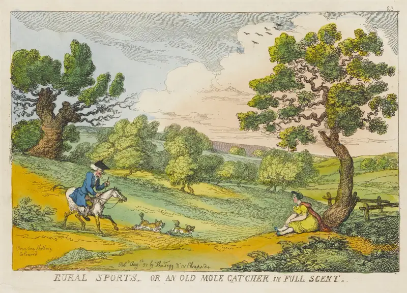 Lantliga sporter. Eller en gammal mullvadsfångare i full jakt av Thomas Rowlandson