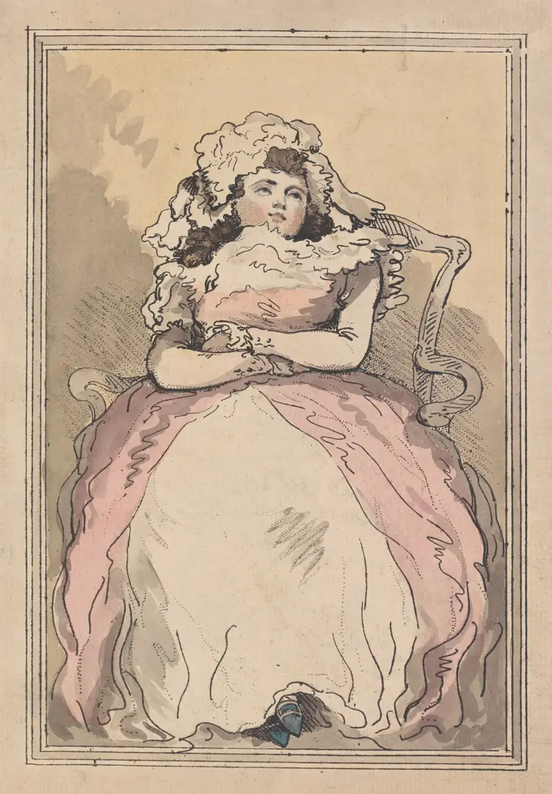 Sittande kvinna i rosa klänning av Thomas Rowlandson