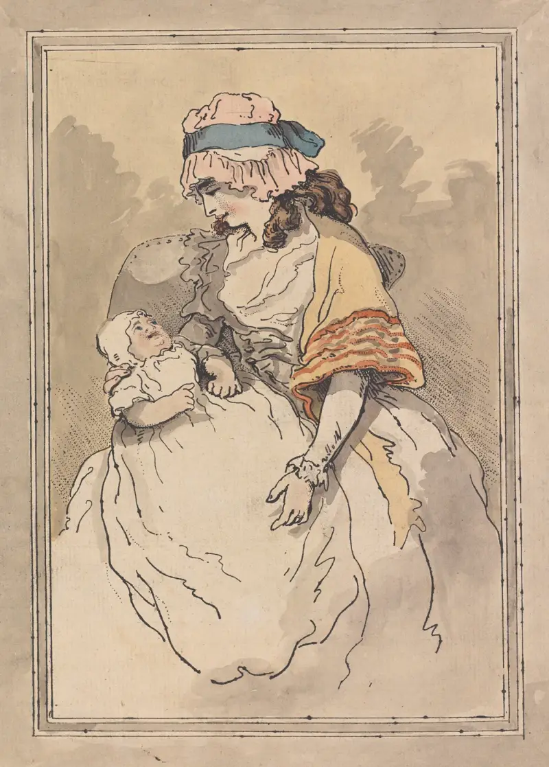Sittande kvinna med spädbarn av Thomas Rowlandson
