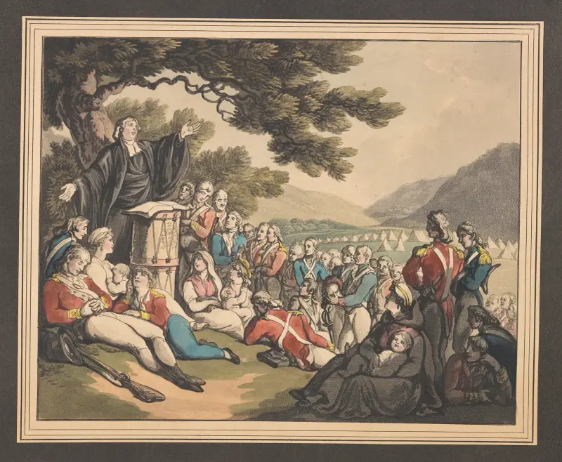 Soldater vid gudstjänst av Thomas Rowlandson