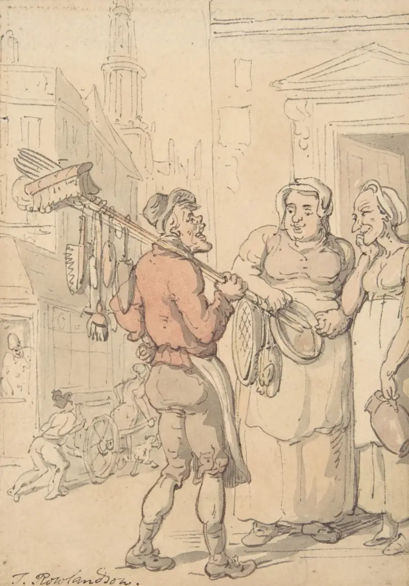 Gatuscen; Borstförsäljaren av Thomas Rowlandson