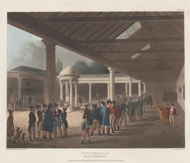 Tattersall’s, Horse Repository, Hyde Park Corner. av Thomas Rowlandson