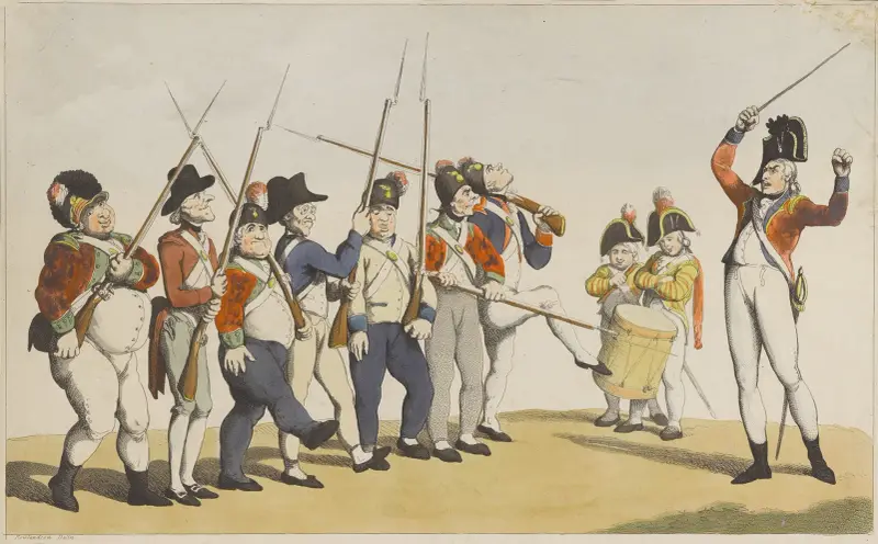 Die ungeschickte Truppe oder der wütende Sergeant, 1798 von Thomas Rowlandson