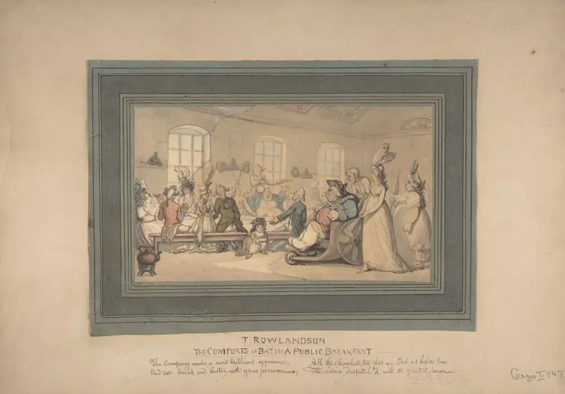 The Comforts of Bath and Public Breakfast av Thomas Rowlandson