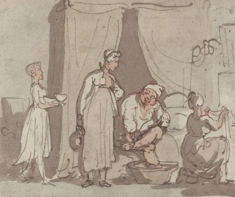 Kopání nohou (osušování), Thomas Rowlandson