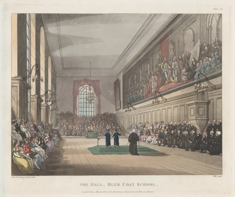 Stora salen, Blue Coat School av Thomas Rowlandson