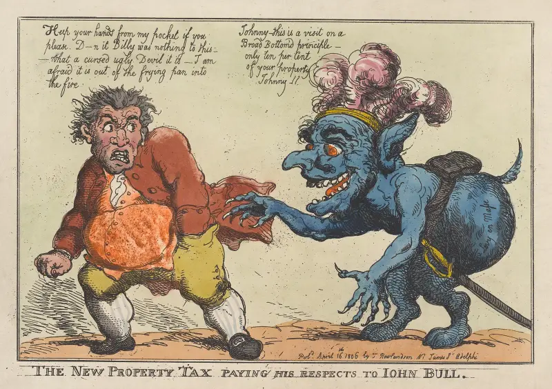 The new property tax paying his respects to John Bull av Thomas Rowlandson