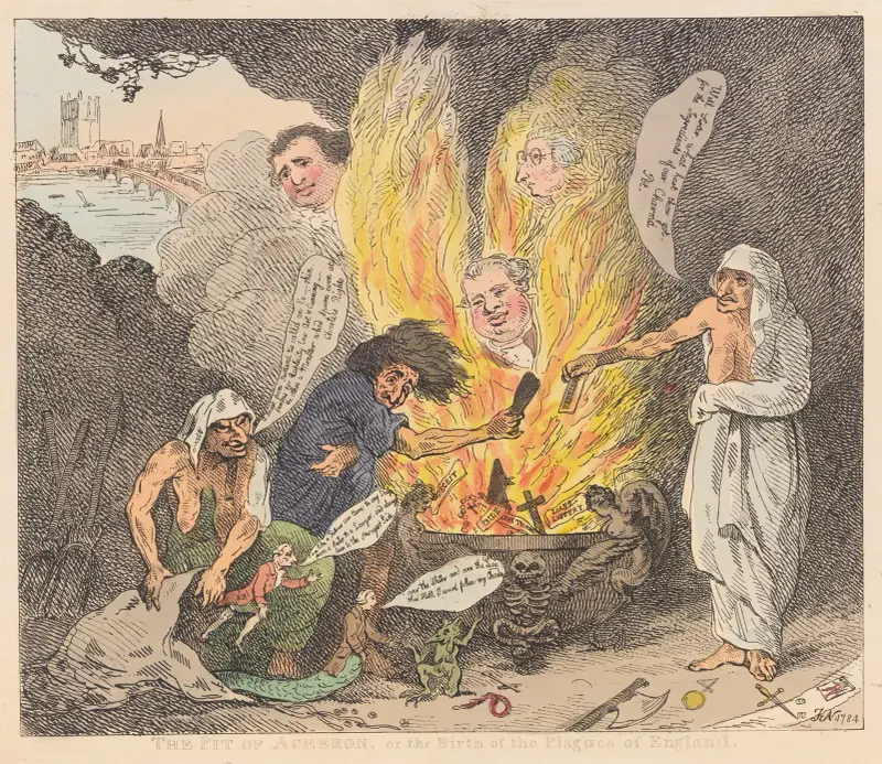 Die Grube des Acheron oder die Geburt der Plagen Englands von Thomas Rowlandson