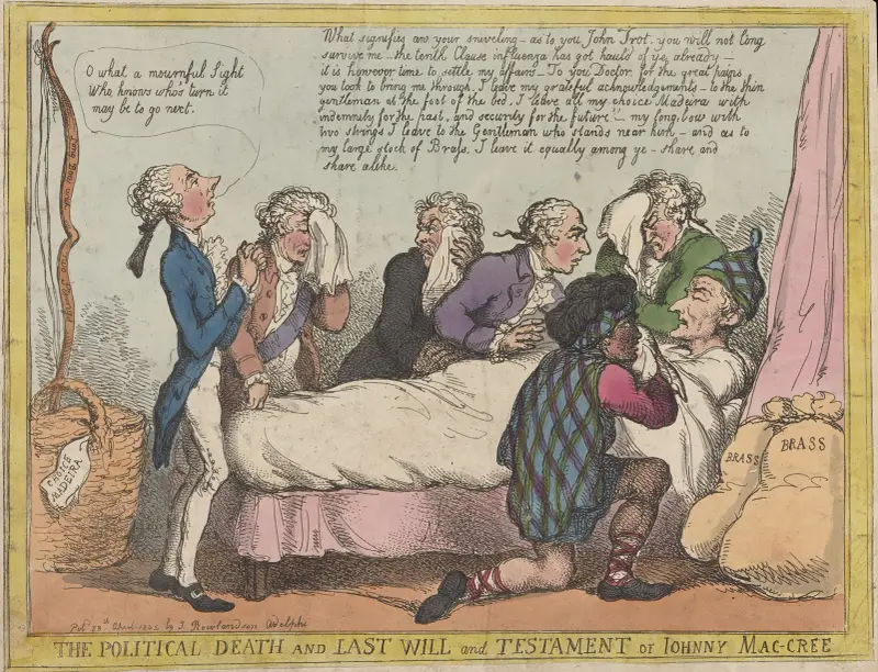Den politiska döden och sista vilja och testamente av Johnny Mac-Cree av Thomas Rowlandson