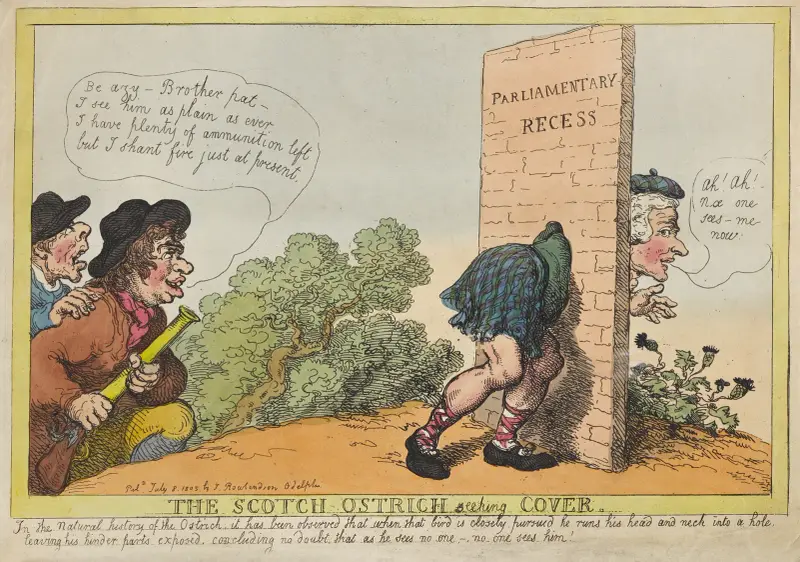 The Scotch ostrich seeking cover av Thomas Rowlandson