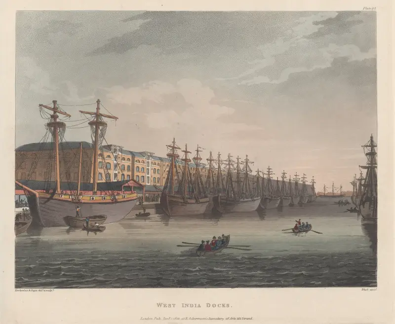 West India Docks av Thomas Rowlandson