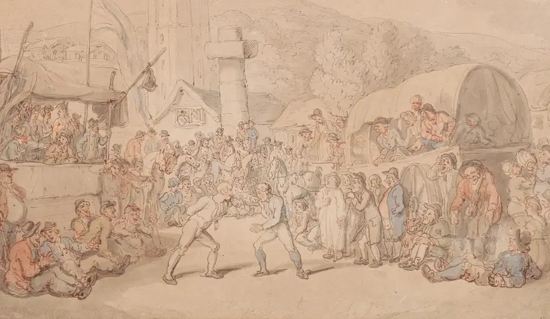 Tävlingsspel på en bytorg av Thomas Rowlandson