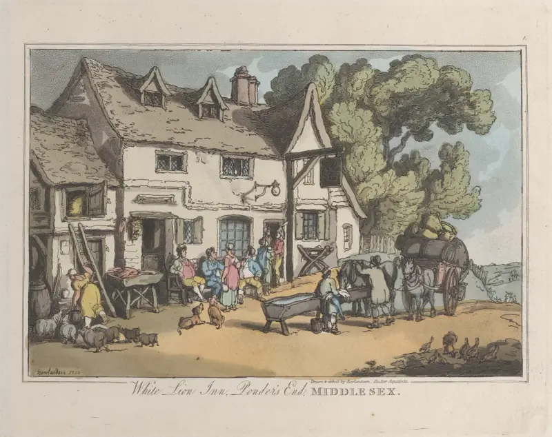 White Lion Inn. Ponder’s End, Middlesex av Thomas Rowlandson