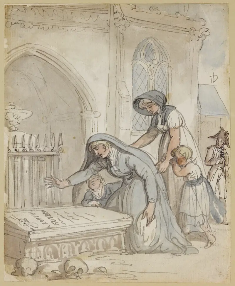 Änka vid graven av Thomas Rowlandson