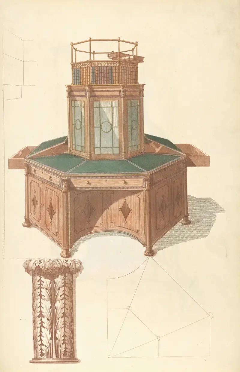Achteckiger Schreibschrank mit Bücherregal von Thomas Sheraton