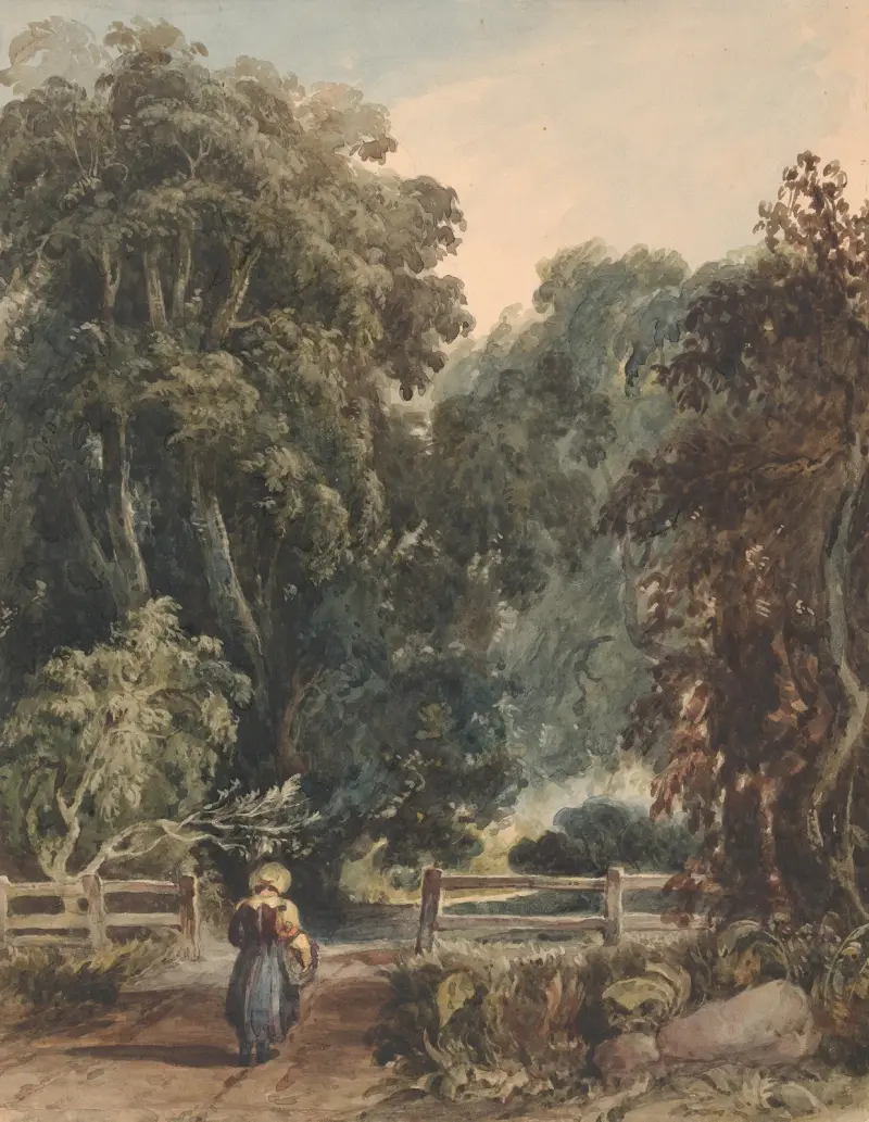Girl on Lane, Entering Wooded Area av Thomas Sully