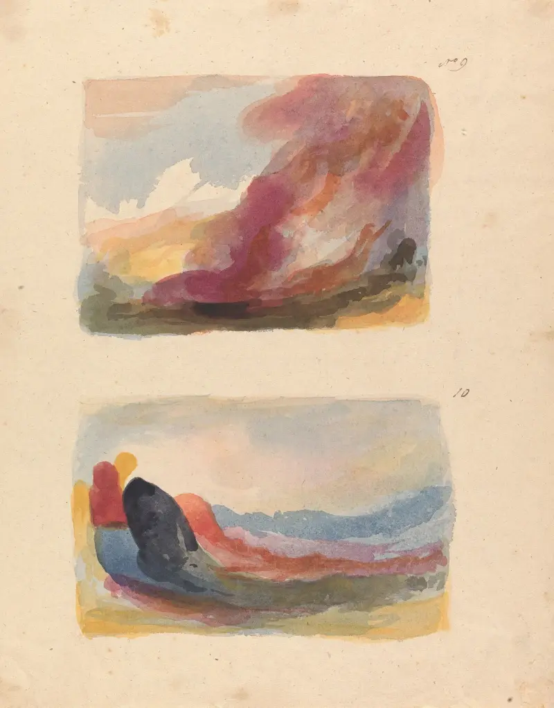 Landscape – Color Wash, Titian (no. 9); Landscape – color wash, Rubens (no. 10) av Thomas Sully