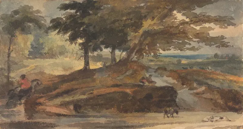 Landskap med kulle och träd, ryttare av Thomas Sully