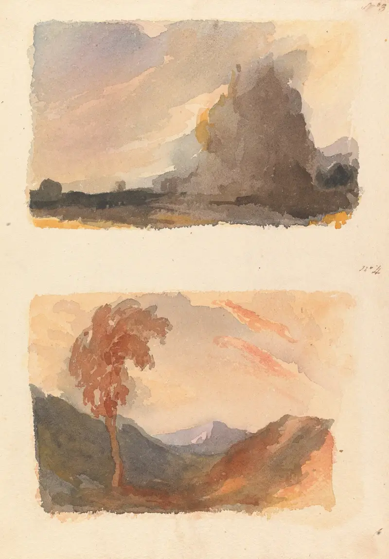 Landscape with Large Cliff in Foreground – Cuyp’s Principle (no. 3); Landscape with Tree in Foreground, Mountains in Distance – Both’s Principle av Thomas Sully