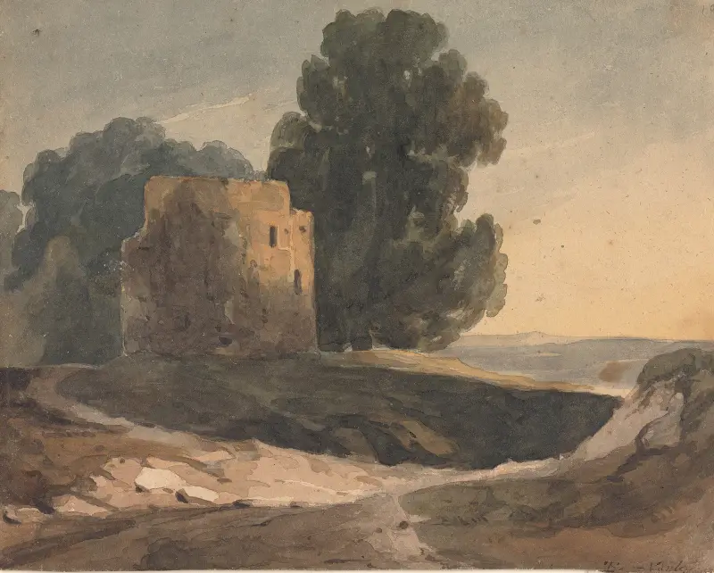 Landschaft mit Burgruine und Bäumen von Thomas Sully
