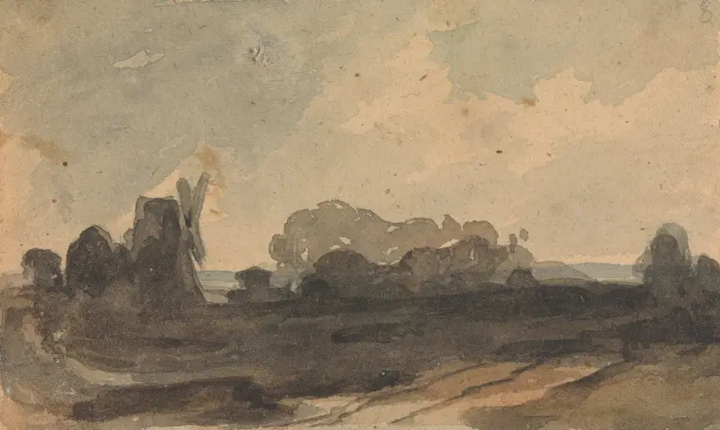 Landskap med träd och väderkvarn av Thomas Sully