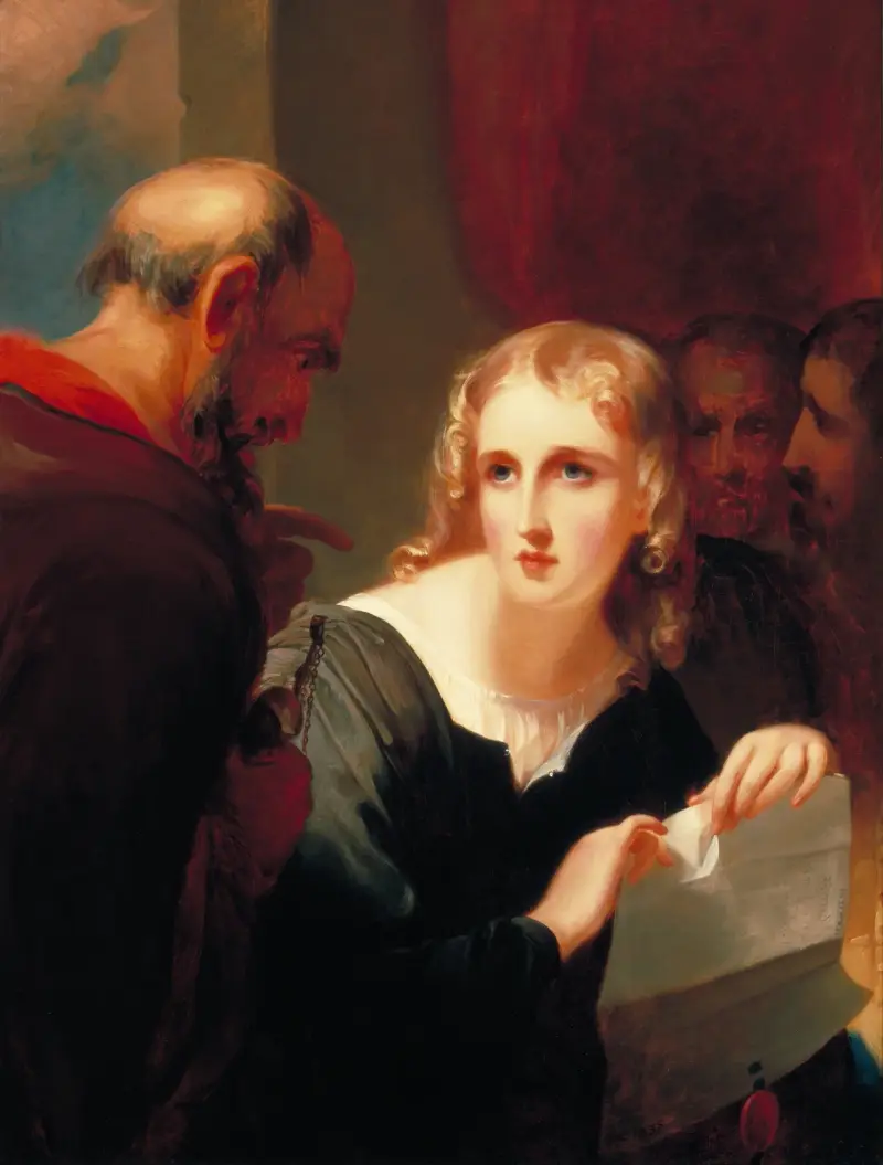 Portia and Shylock av Thomas Sully