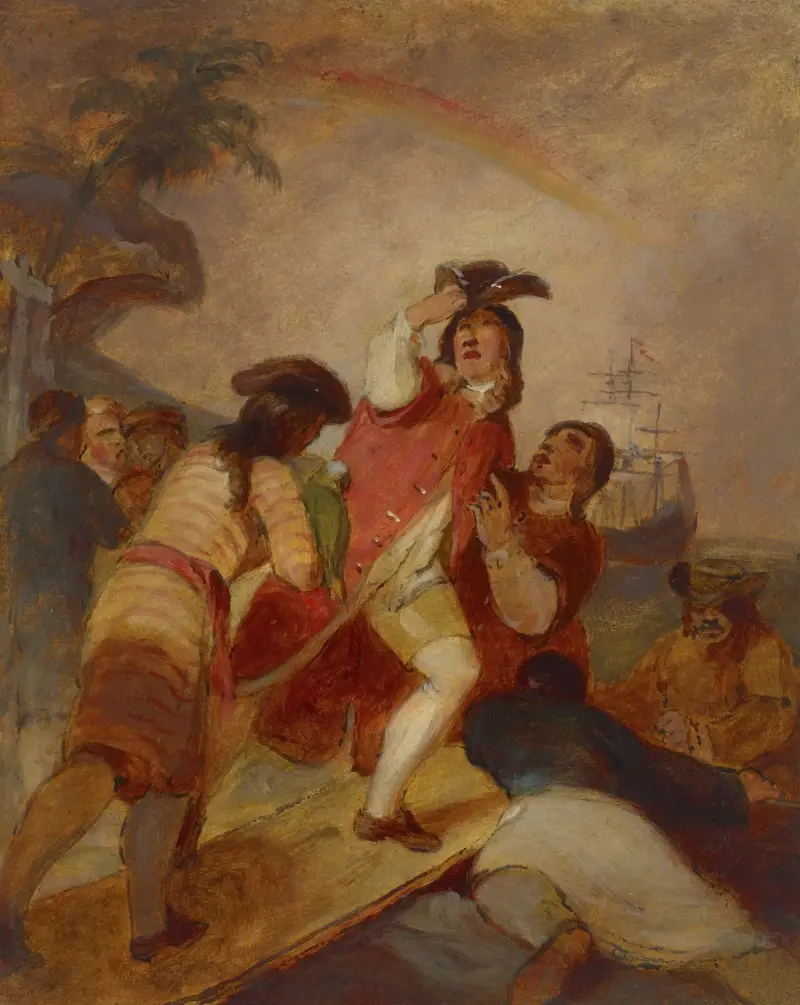 Robinson Crusoe och hans tjänare Fredag lämnar ön av Thomas Sully
