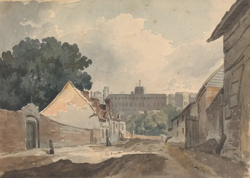 Gatumotiv med hus av Thomas Sully