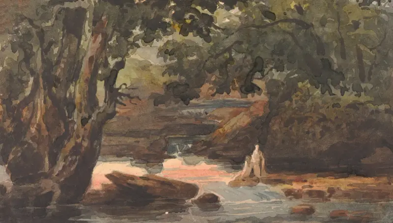 Två figurer i bäck, omgivna av stora träd av Thomas Sully