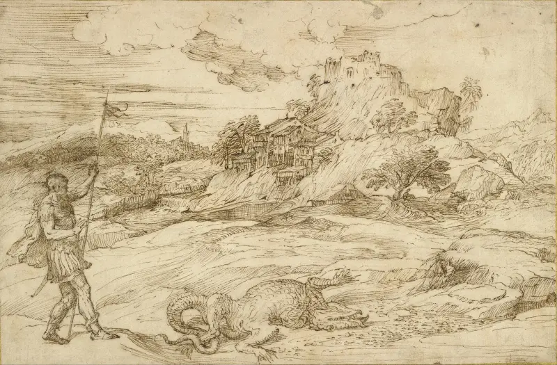 Landscape with St. Theodore Overcoming the Dragon av Titian