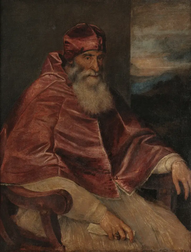 Portrait of Pope Paul III with Camauro av Titian