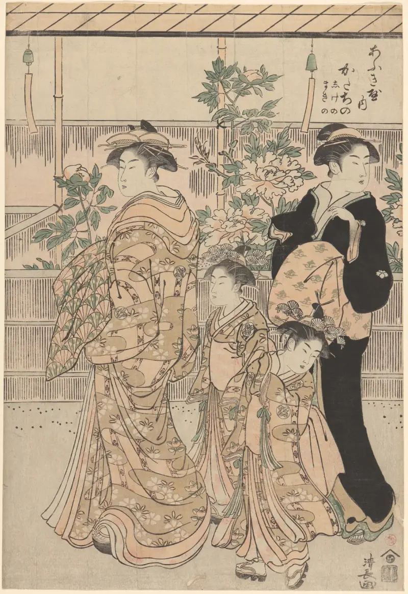 Peonies on Nakanochô Street in Yoshiwara Gay Quarters (Nakanochô no Botan), 1789 – nr 2 av Torii Kiyonaga