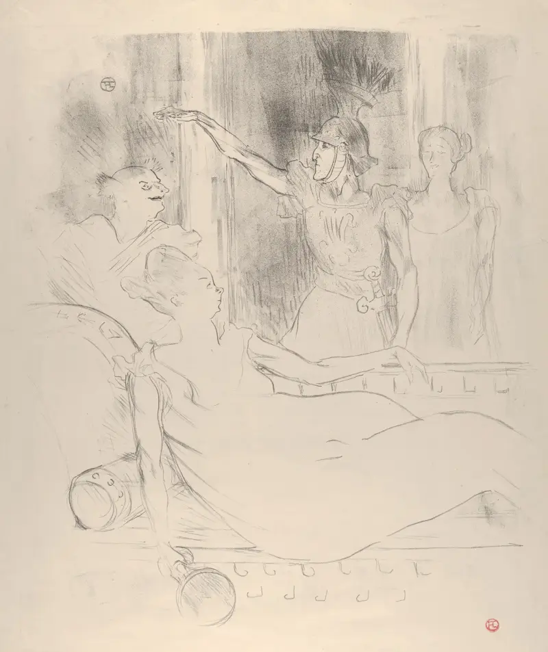 En scen ur Offenbachs La Belle Hélène av Henri de Toulouse-Lautrec