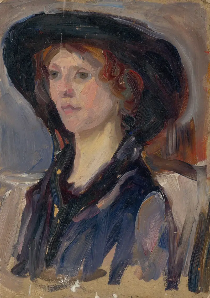 Head Study Of A Girl In A Hat av Ľudovít Pitthordt
