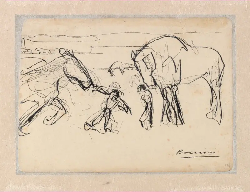 Horses and Figures in a Landscape av Umberto Boccioni