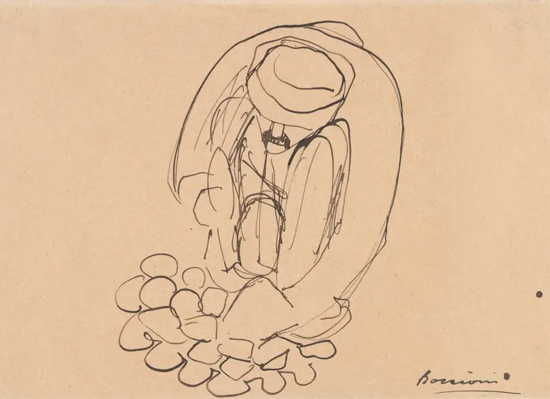 Studie für „Die Straßenpflasterer“; Mann, der Pflastersteine legt von Umberto Boccioni